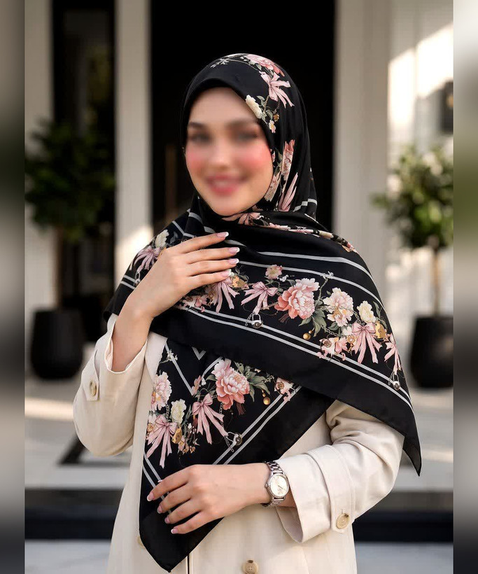 روسری کرپنخ گلدار حاشیههندسی قواره ۱۴۰