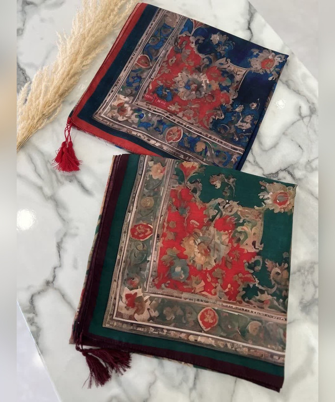 روسری نخی گلدار قواره ۱۴۰