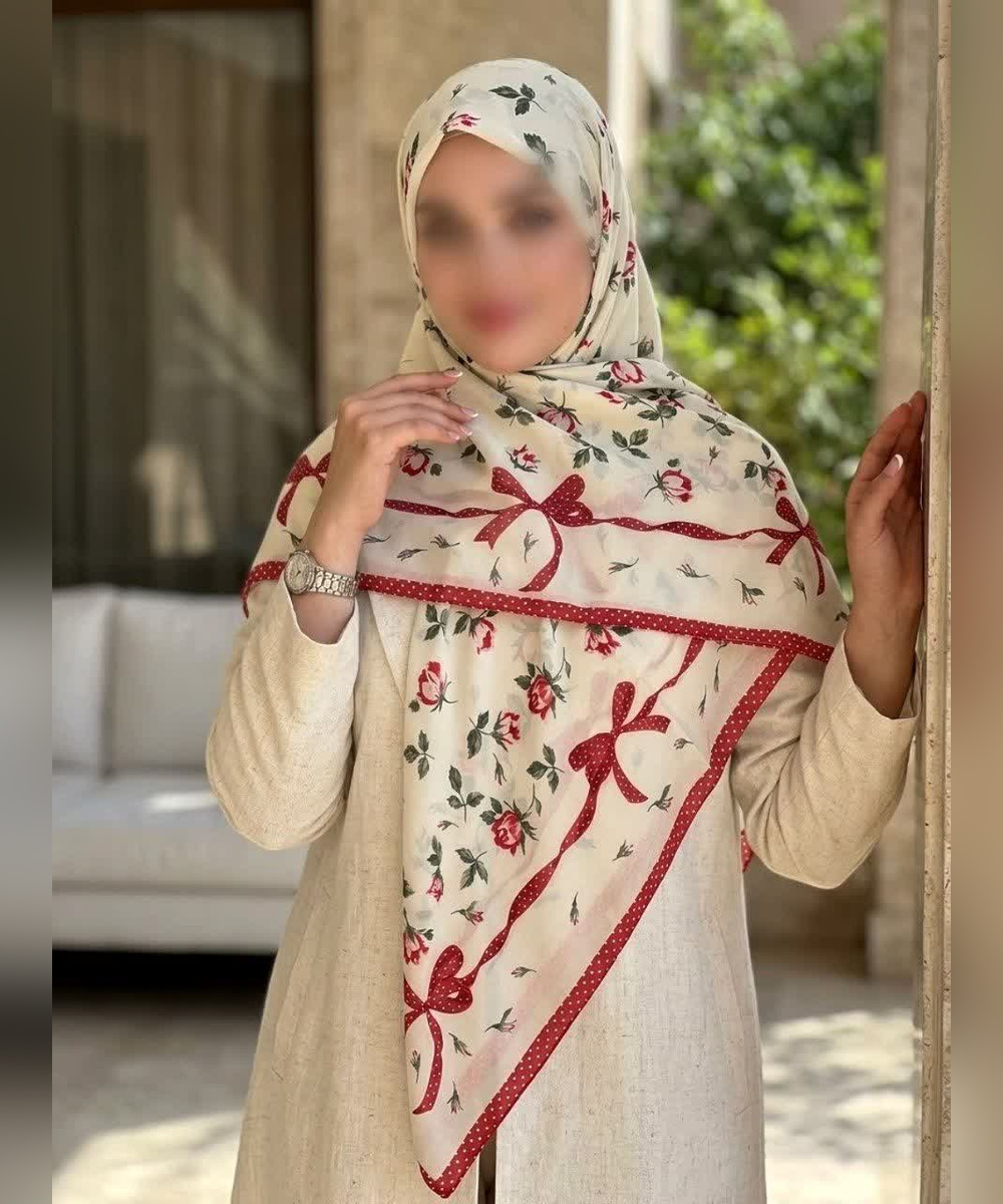 روسری کرپ‌نخ طرح‌ ربان پاپیون قواره ۱۴۰