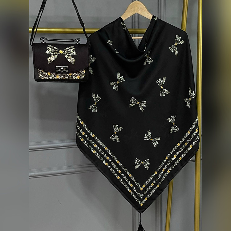 ست کیف و روسری طرح پاپیون رزگل (B2)
